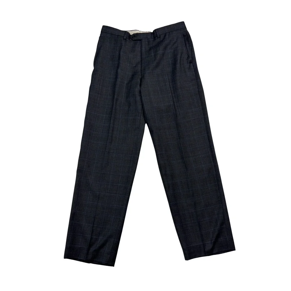 Hart Schaffner Marx 40L 34x30 Charcoal Windowpane 2pc Pant Suit USA Wool Chicago